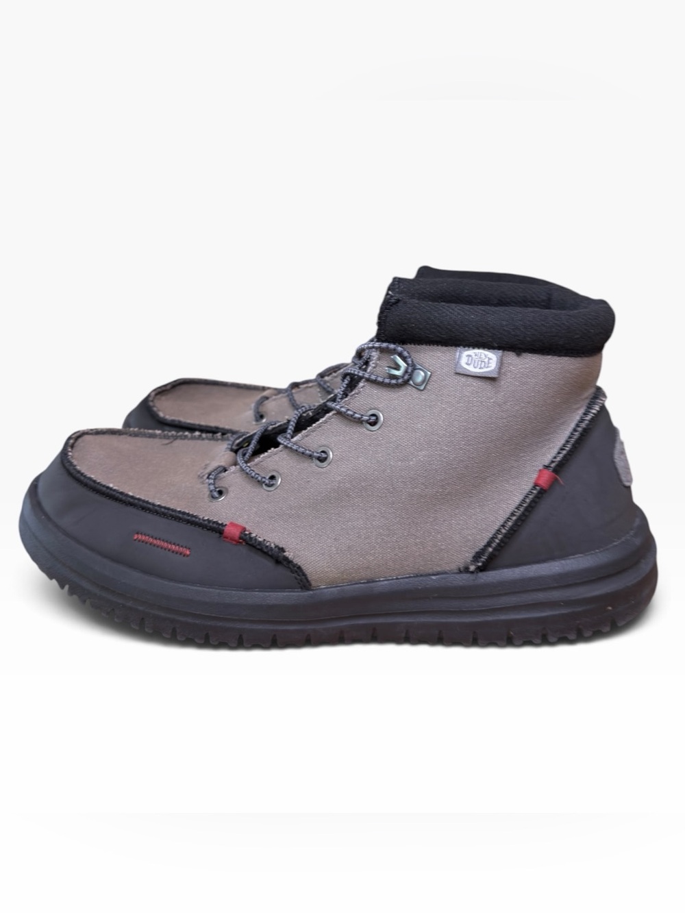 HEYDUDE Bradley Chukka Boots Men’s 13 Gray Black Waxed Canvas Red Like New